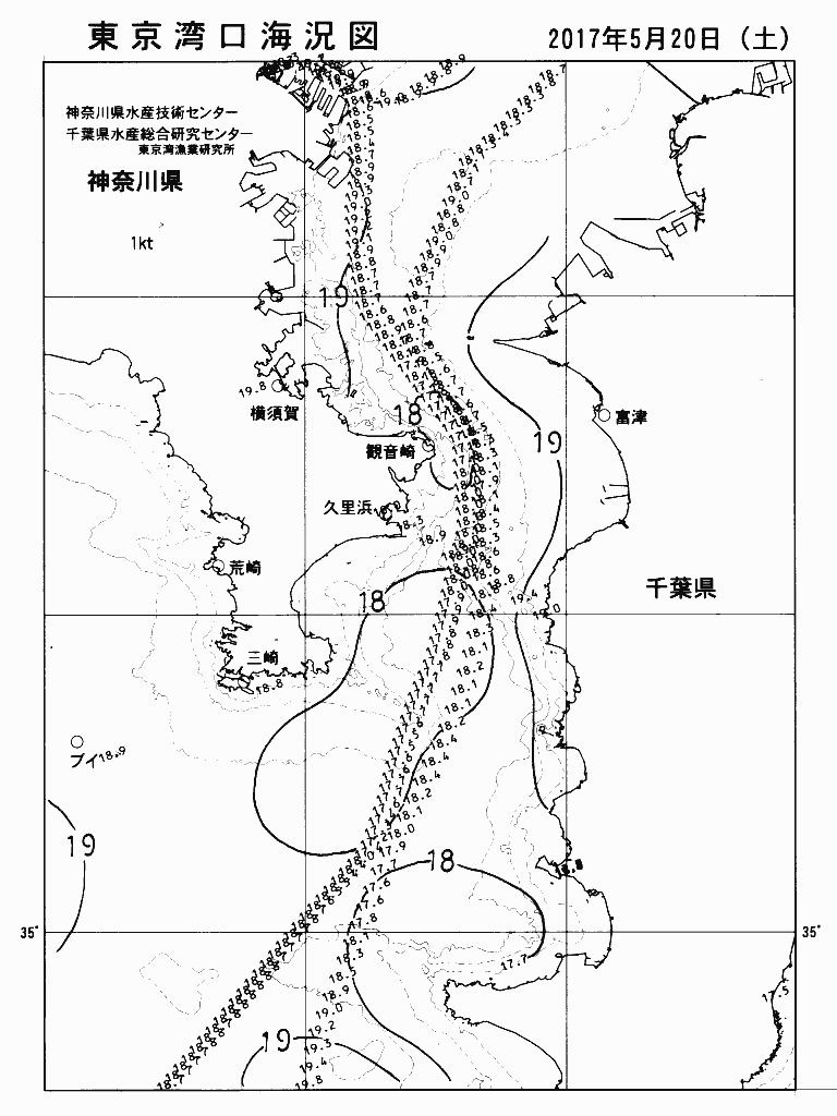 海況図, 東京湾口海況図 検索結果, (水温分布 等を図示)