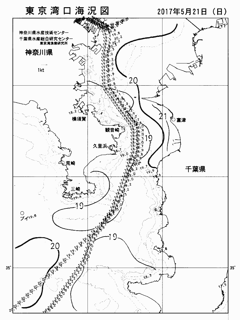海況図, 東京湾口海況図 検索結果, (水温分布 等を図示)
