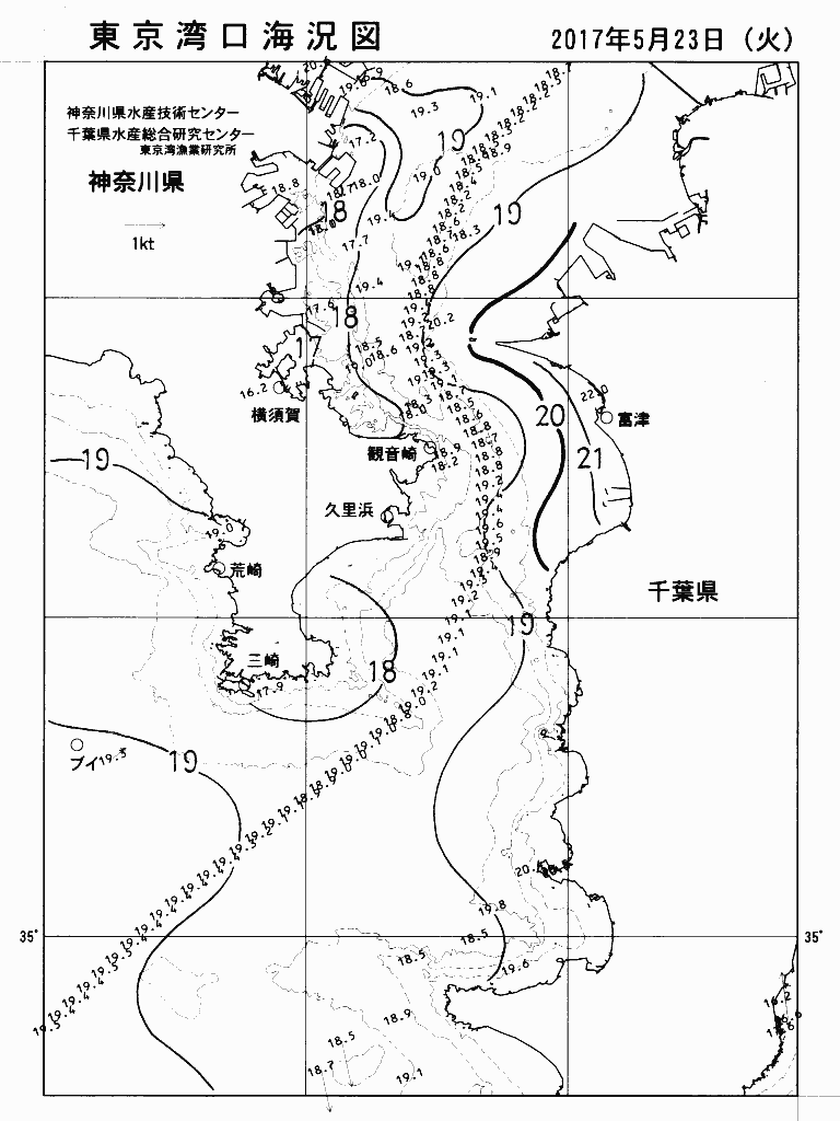 海況図, 東京湾口海況図 検索結果, (水温分布 等を図示)