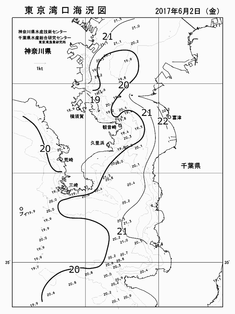 海況図, 東京湾口海況図 検索結果, (水温分布 等を図示)