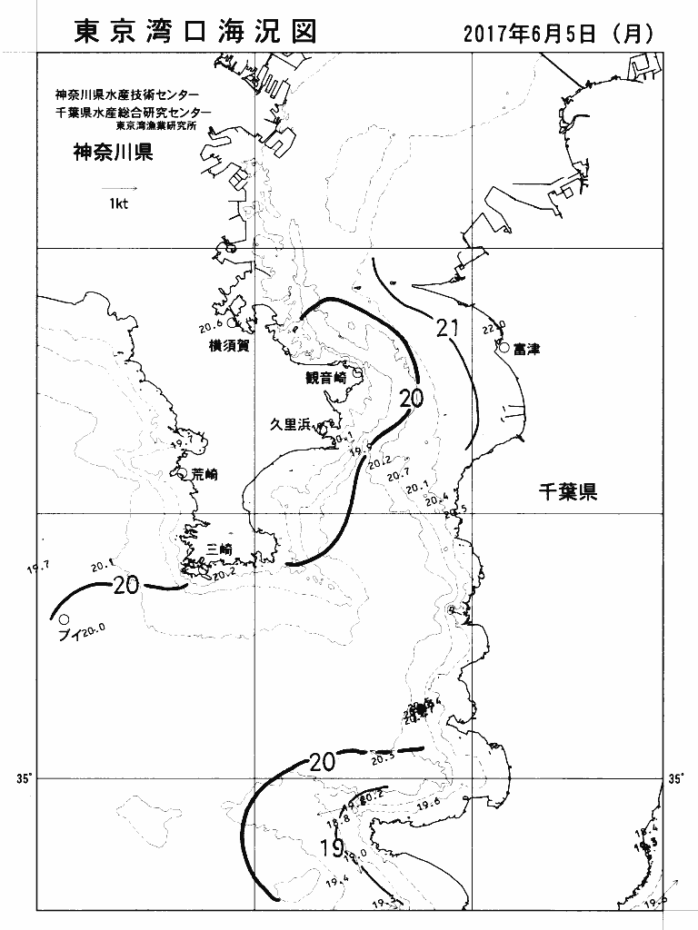 海況図, 東京湾口海況図 検索結果, (水温分布 等を図示)