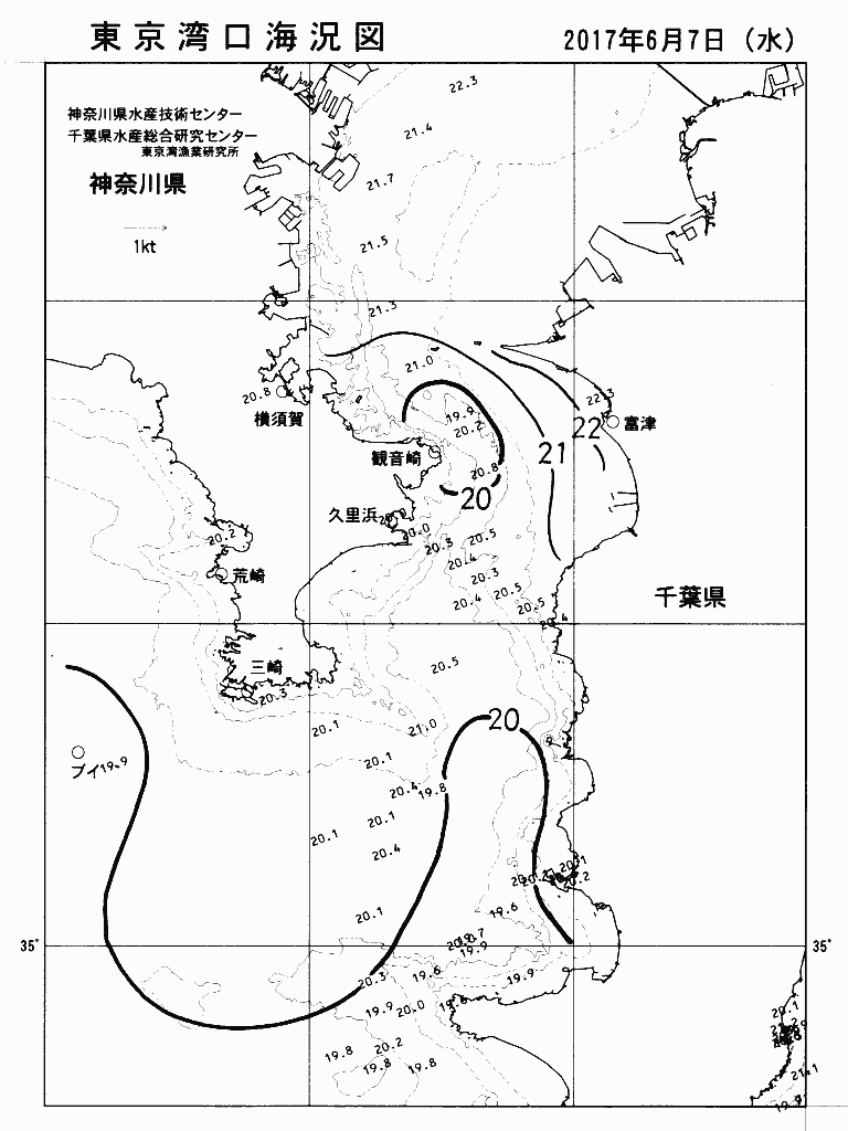 海況図, 東京湾口海況図 検索結果, (水温分布 等を図示)