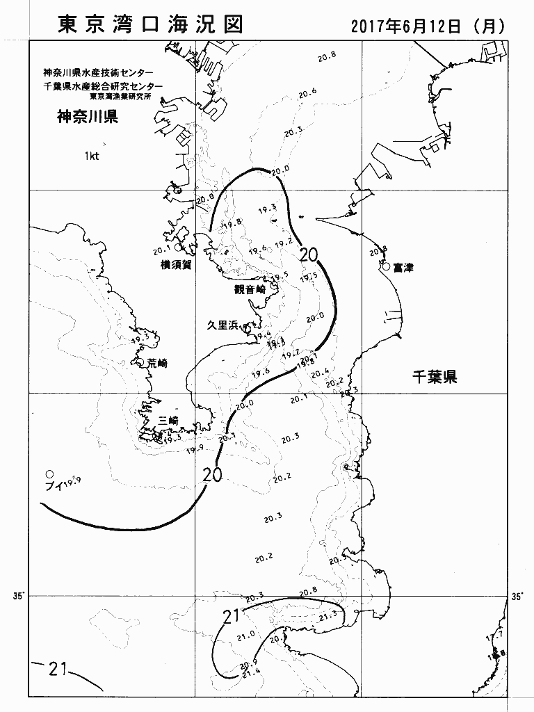 海況図, 東京湾口海況図 検索結果, (水温分布 等を図示)