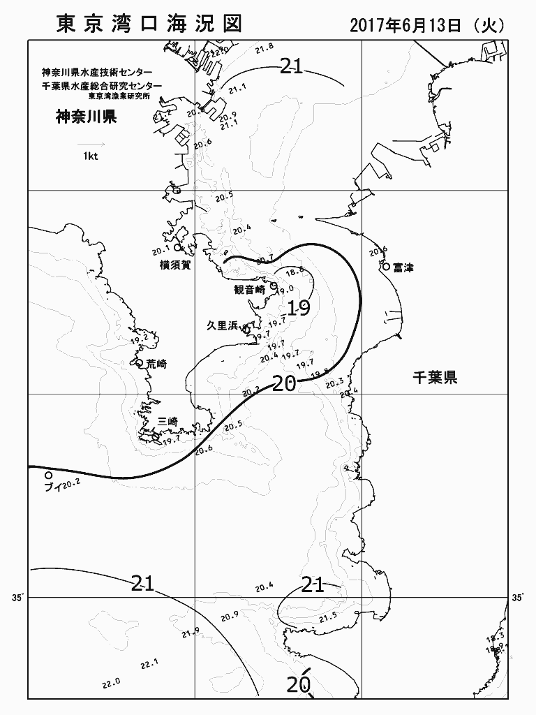 海況図, 東京湾口海況図 検索結果, (水温分布 等を図示)