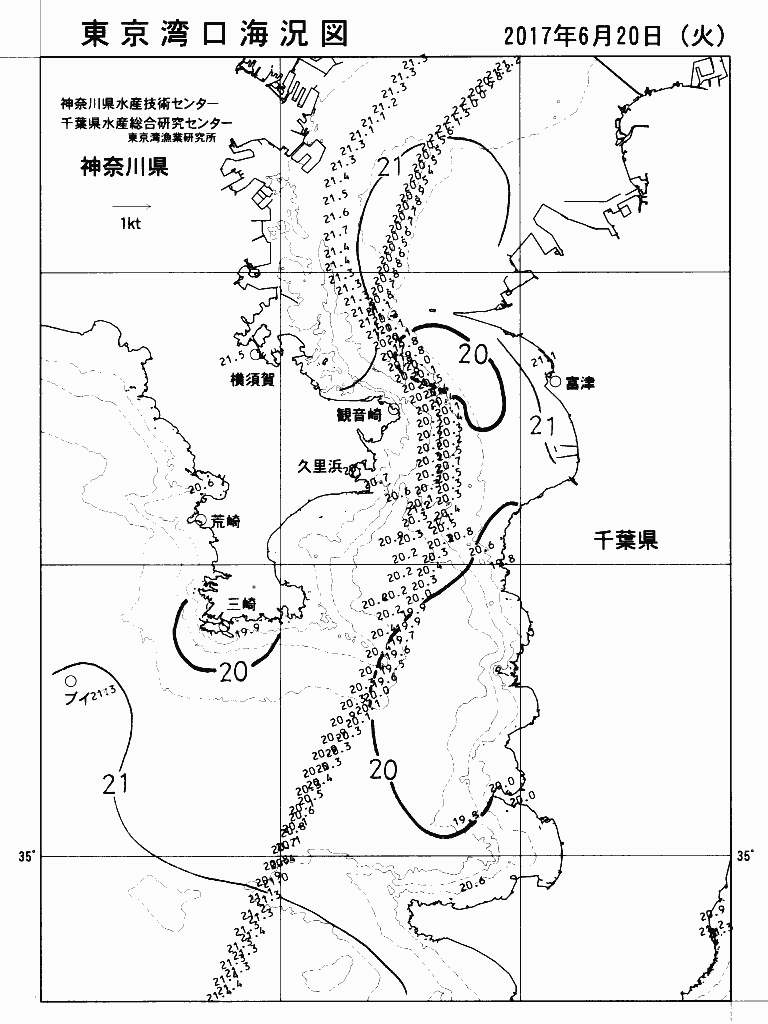 海況図, 東京湾口海況図 検索結果, (水温分布 等を図示)