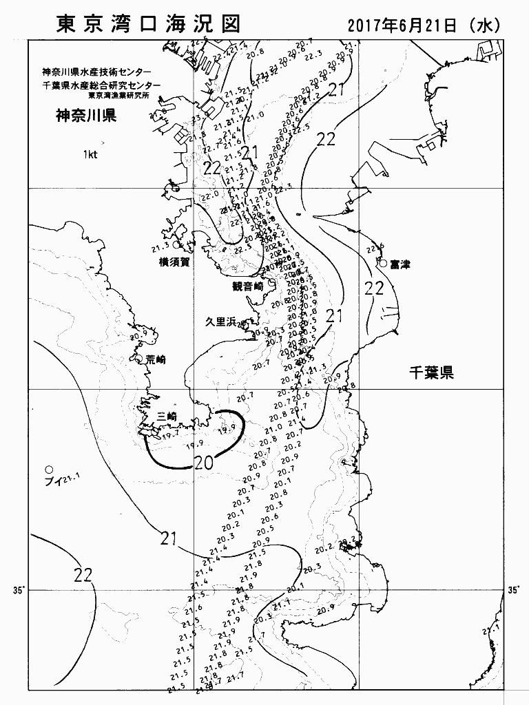 海況図, 東京湾口海況図 検索結果, (水温分布 等を図示)