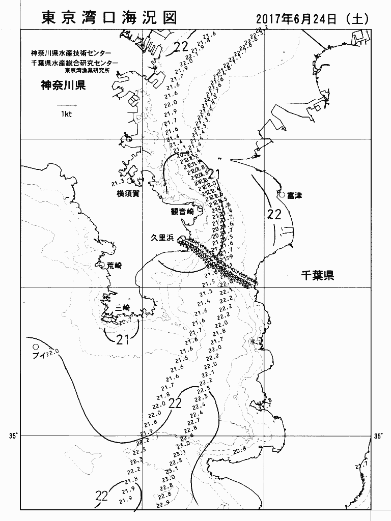 海況図, 東京湾口海況図 検索結果, (水温分布 等を図示)