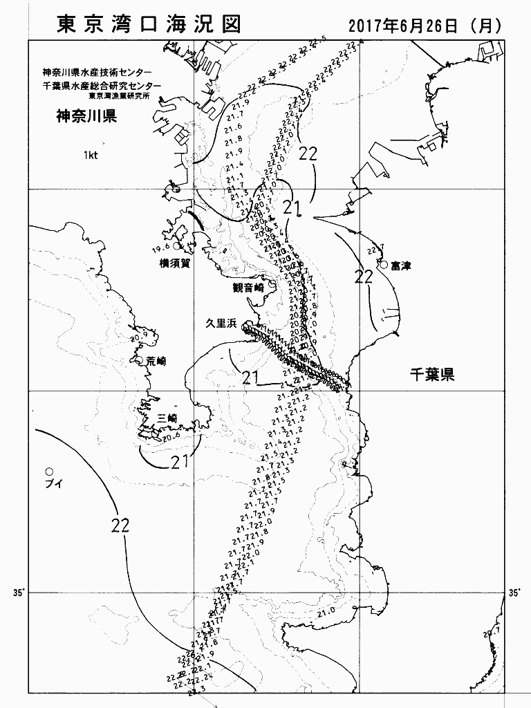 海況図, 東京湾口海況図 検索結果, (水温分布 等を図示)