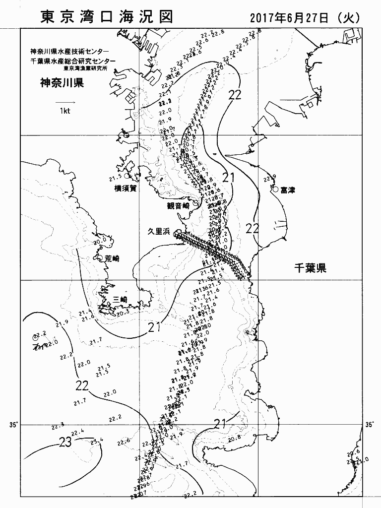 海況図, 東京湾口海況図 検索結果, (水温分布 等を図示)