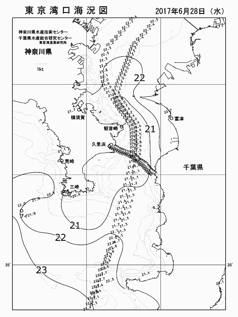 海況図, 東京湾口海況図 検索結果, (水温分布 等を図示)