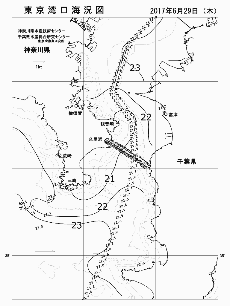 海況図, 東京湾口海況図 検索結果, (水温分布 等を図示)