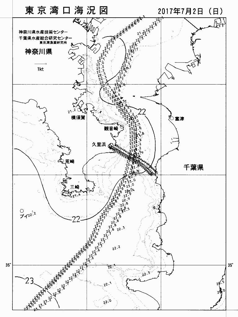 海況図, 東京湾口海況図 検索結果, (水温分布 等を図示)