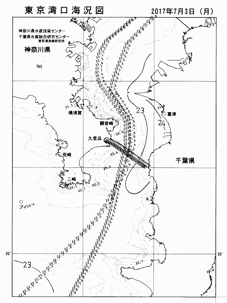 海況図, 東京湾口海況図 検索結果, (水温分布 等を図示)