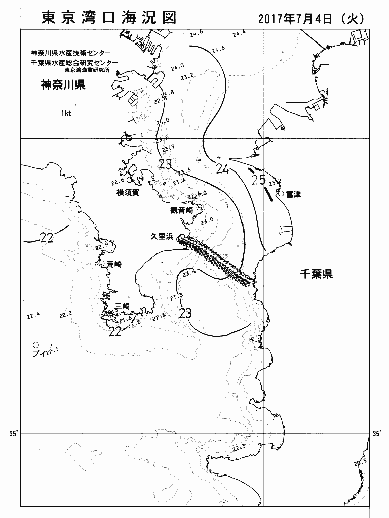 海況図, 東京湾口海況図 検索結果, (水温分布 等を図示)