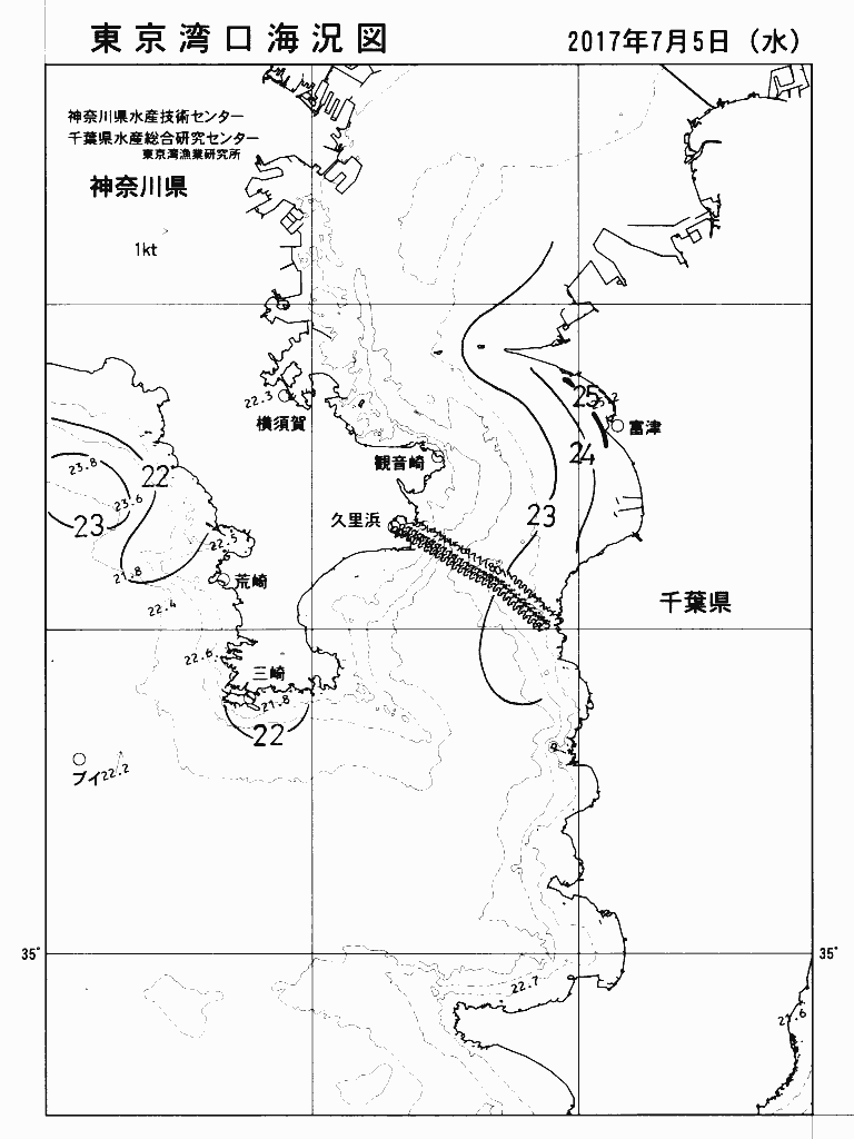 海況図, 東京湾口海況図 検索結果, (水温分布 等を図示)