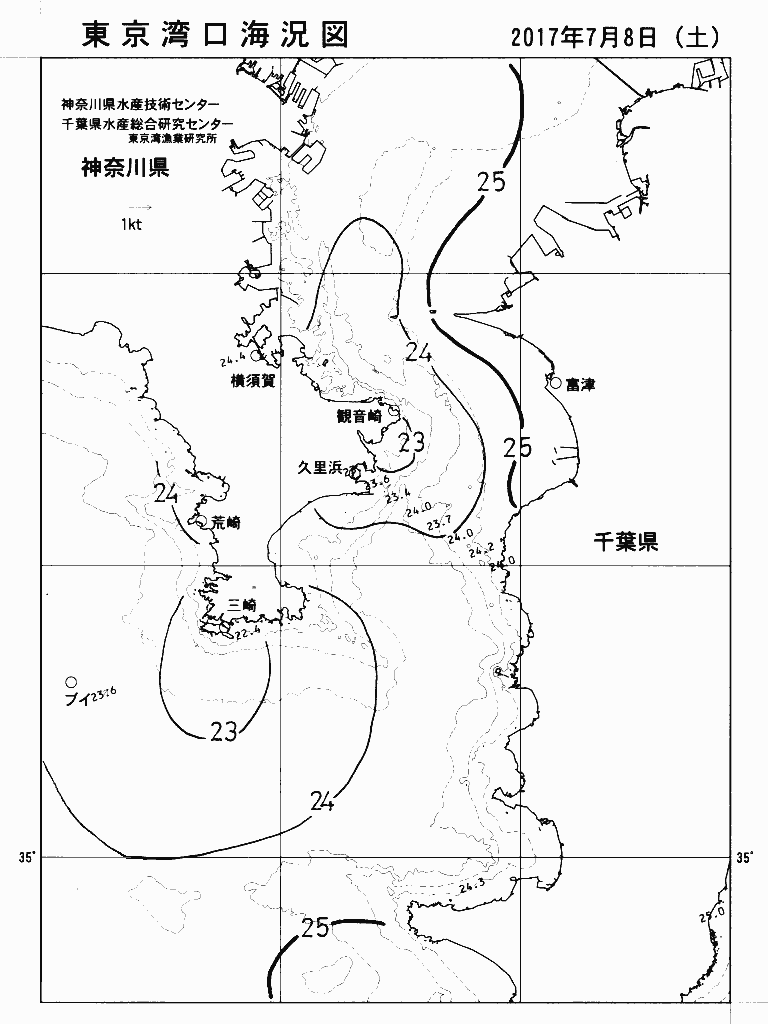 海況図, 東京湾口海況図 検索結果, (水温分布 等を図示)