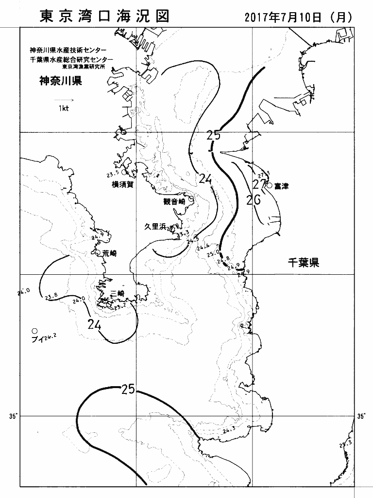 海況図, 東京湾口海況図 検索結果, (水温分布 等を図示)