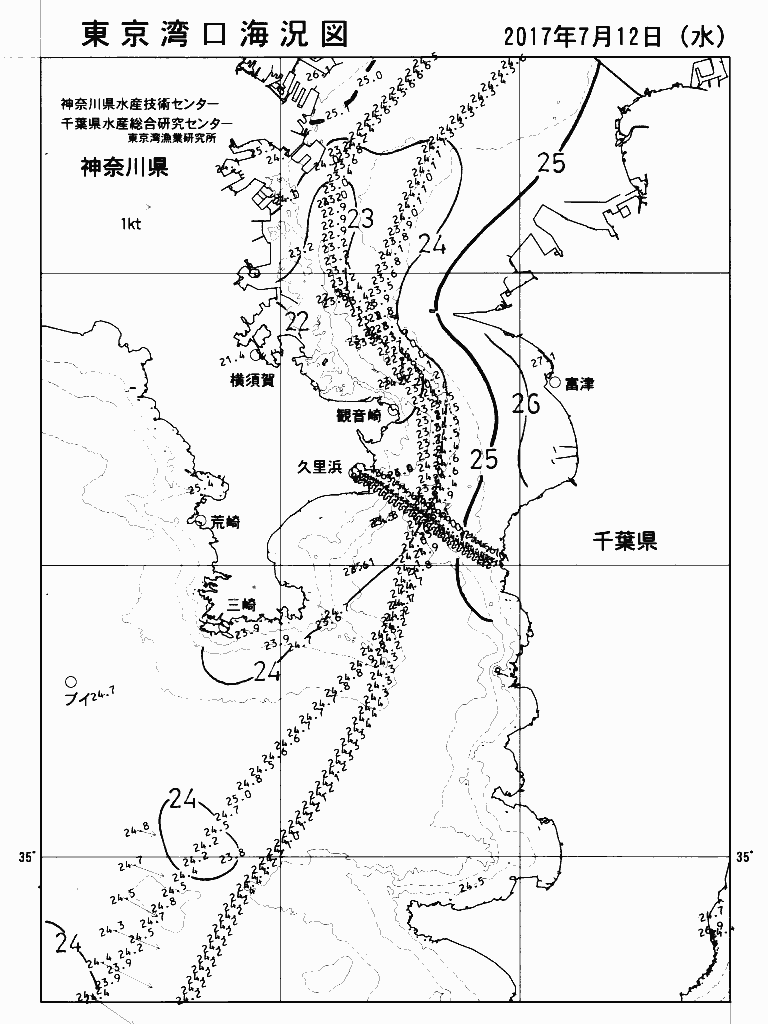 海況図, 東京湾口海況図 検索結果, (水温分布 等を図示)