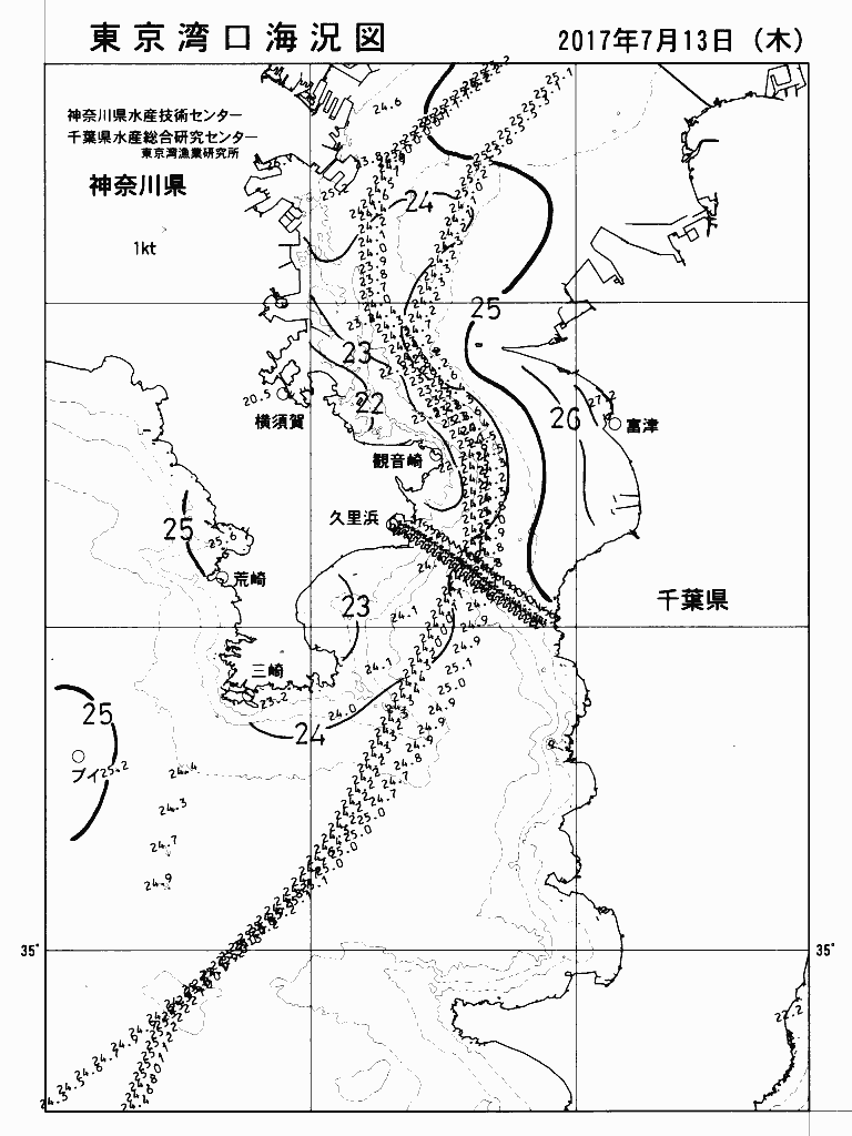 海況図, 東京湾口海況図 検索結果, (水温分布 等を図示)