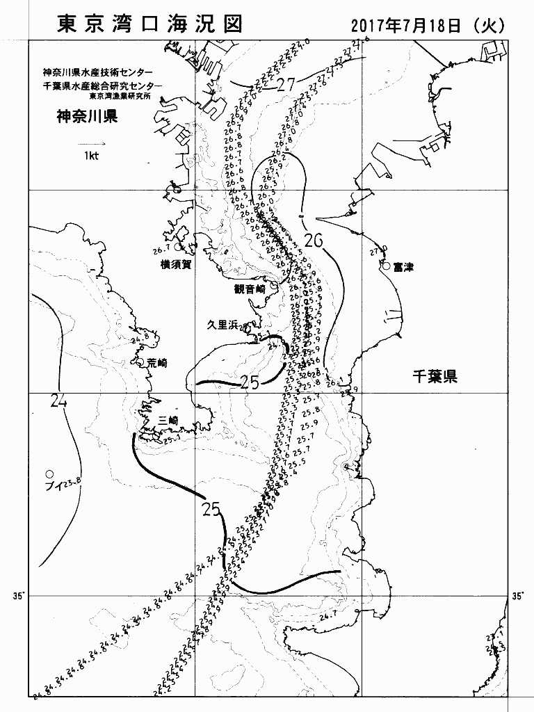 海況図, 東京湾口海況図 検索結果, (水温分布 等を図示)