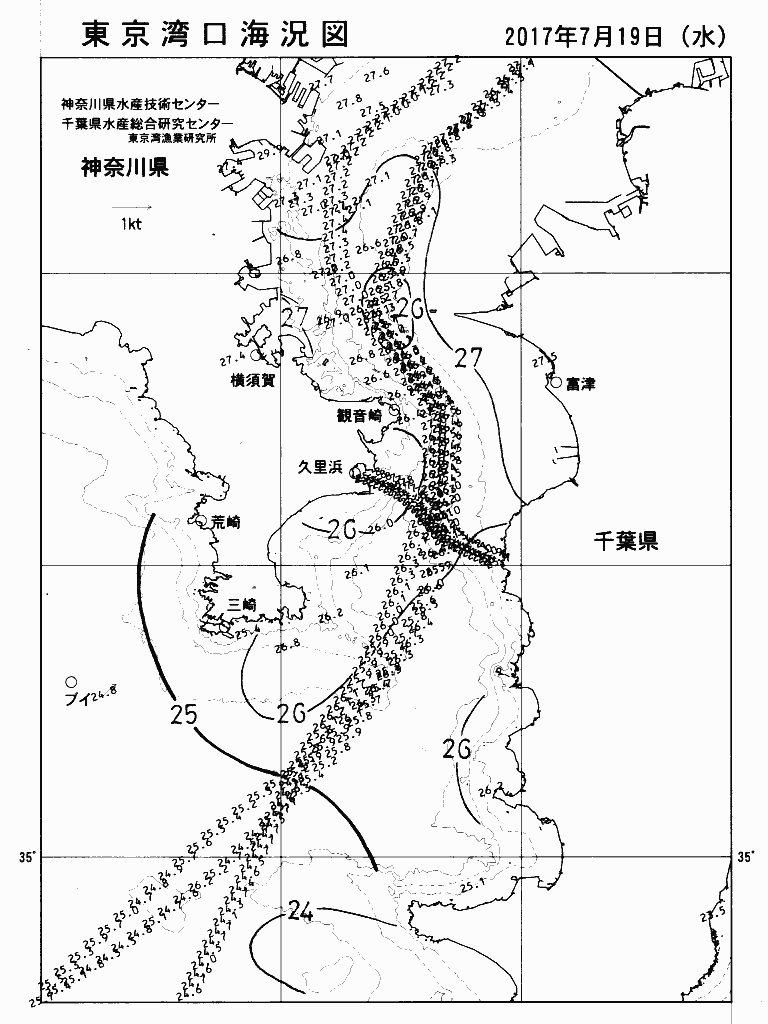 海況図, 東京湾口海況図 検索結果, (水温分布 等を図示)