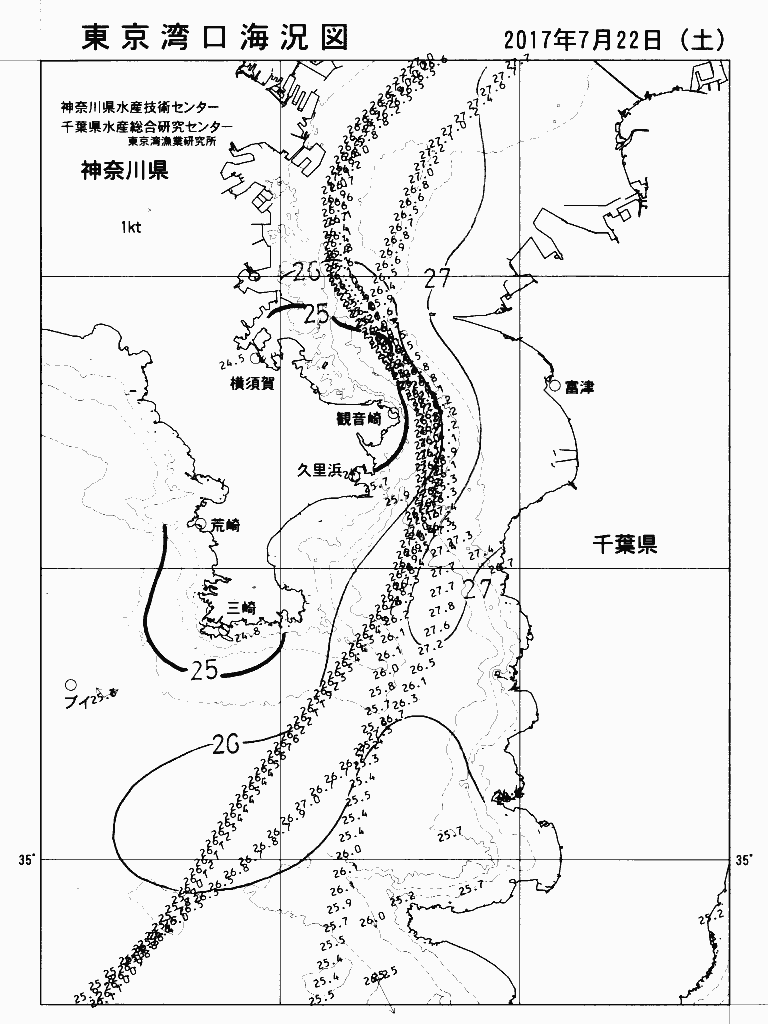 海況図, 東京湾口海況図 検索結果, (水温分布 等を図示)
