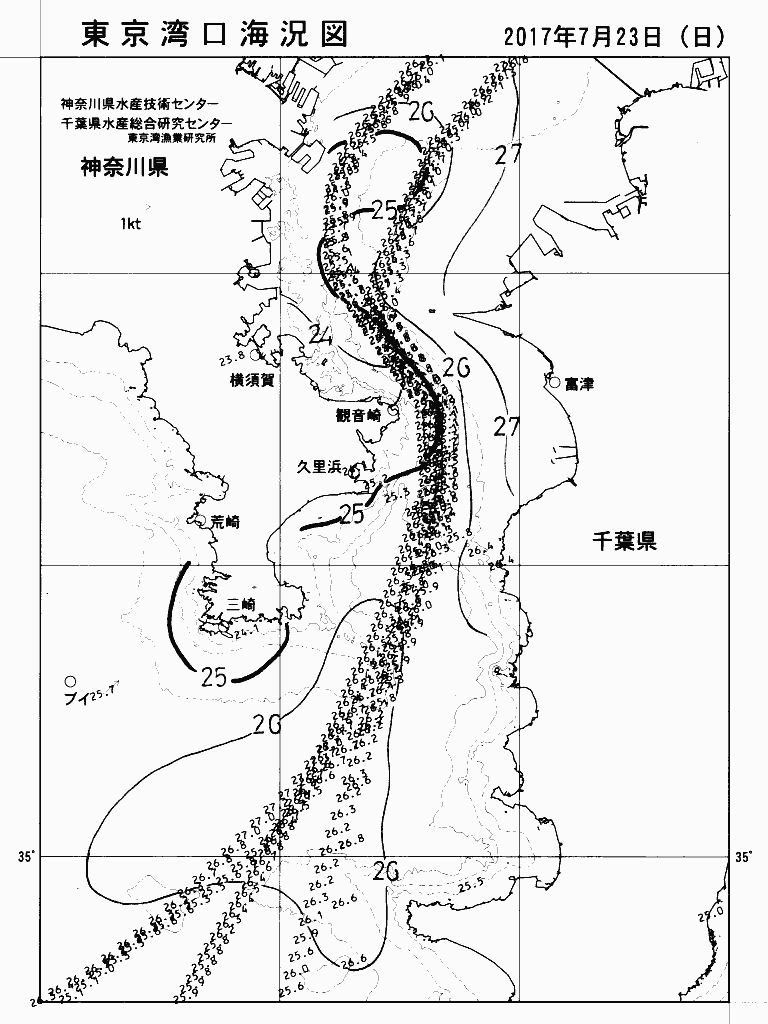 海況図, 東京湾口海況図 検索結果, (水温分布 等を図示)