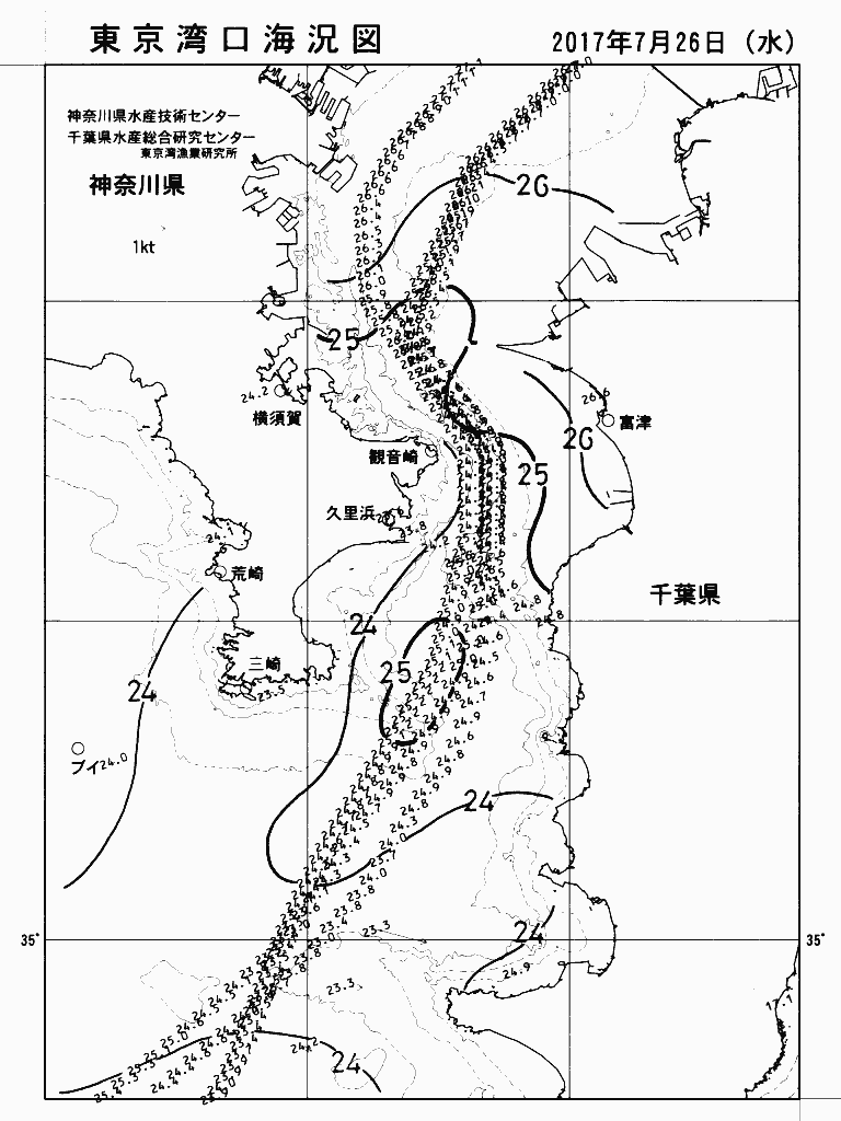 海況図, 東京湾口海況図 検索結果, (水温分布 等を図示)
