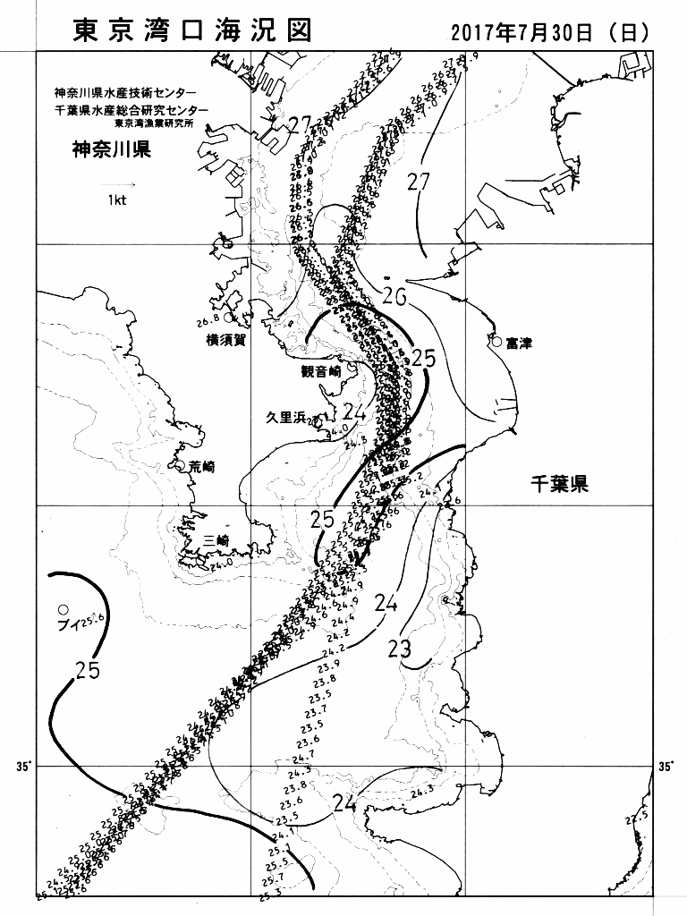 海況図, 東京湾口海況図 検索結果, (水温分布 等を図示)
