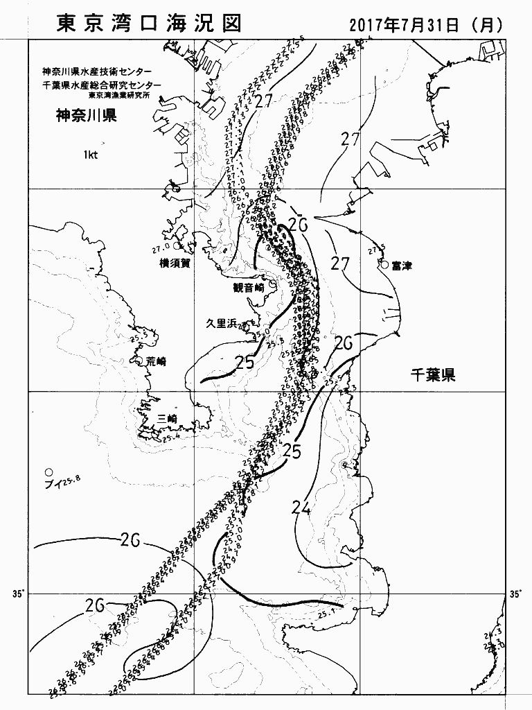 海況図, 東京湾口海況図 検索結果, (水温分布 等を図示)