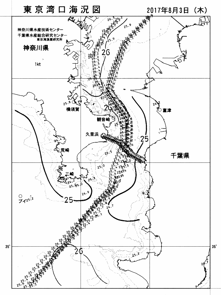 海況図, 東京湾口海況図 検索結果, (水温分布 等を図示)