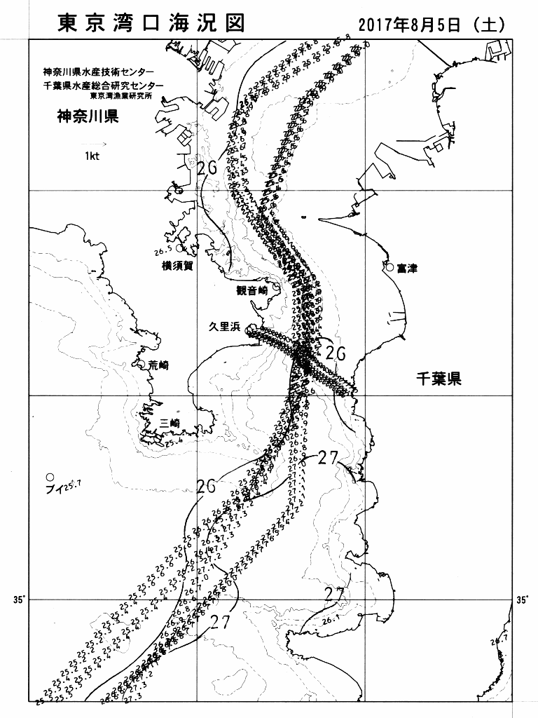 海況図, 東京湾口海況図 検索結果, (水温分布 等を図示)