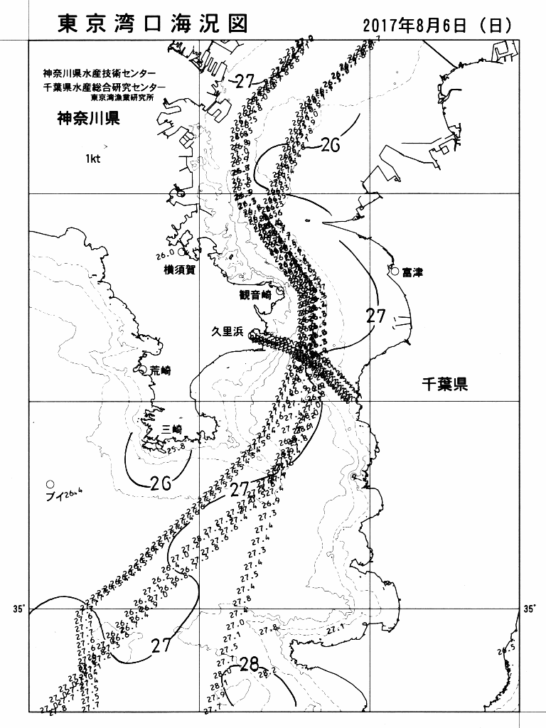 海況図, 東京湾口海況図 検索結果, (水温分布 等を図示)