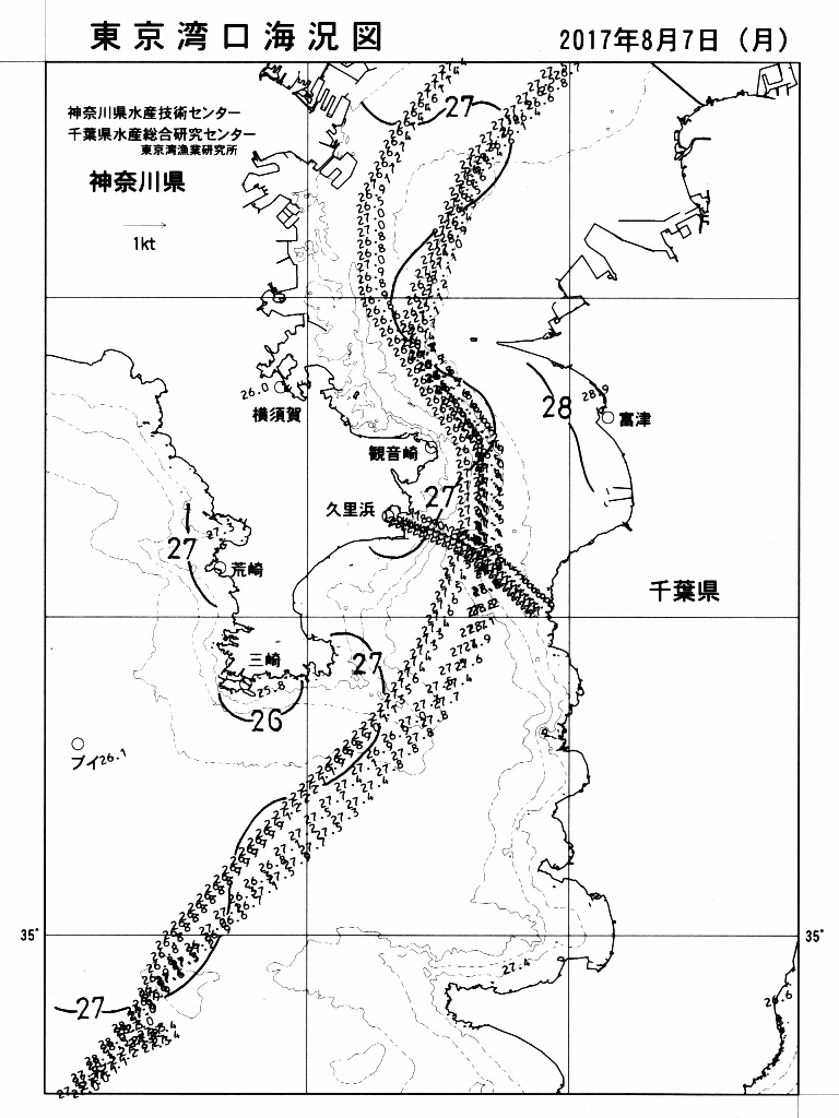 海況図, 東京湾口海況図 検索結果, (水温分布 等を図示)