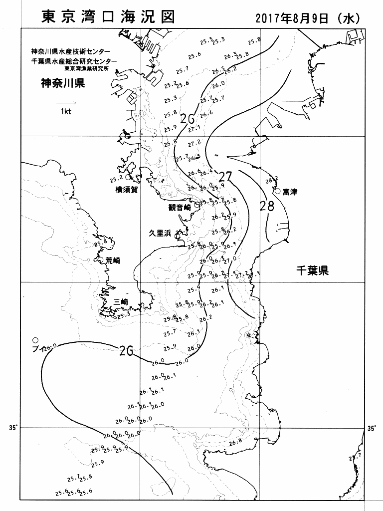 海況図, 東京湾口海況図 検索結果, (水温分布 等を図示)