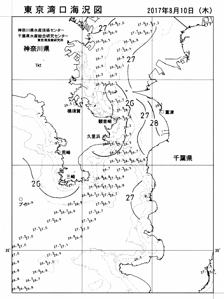 海況図, 東京湾口海況図 検索結果, (水温分布 等を図示)