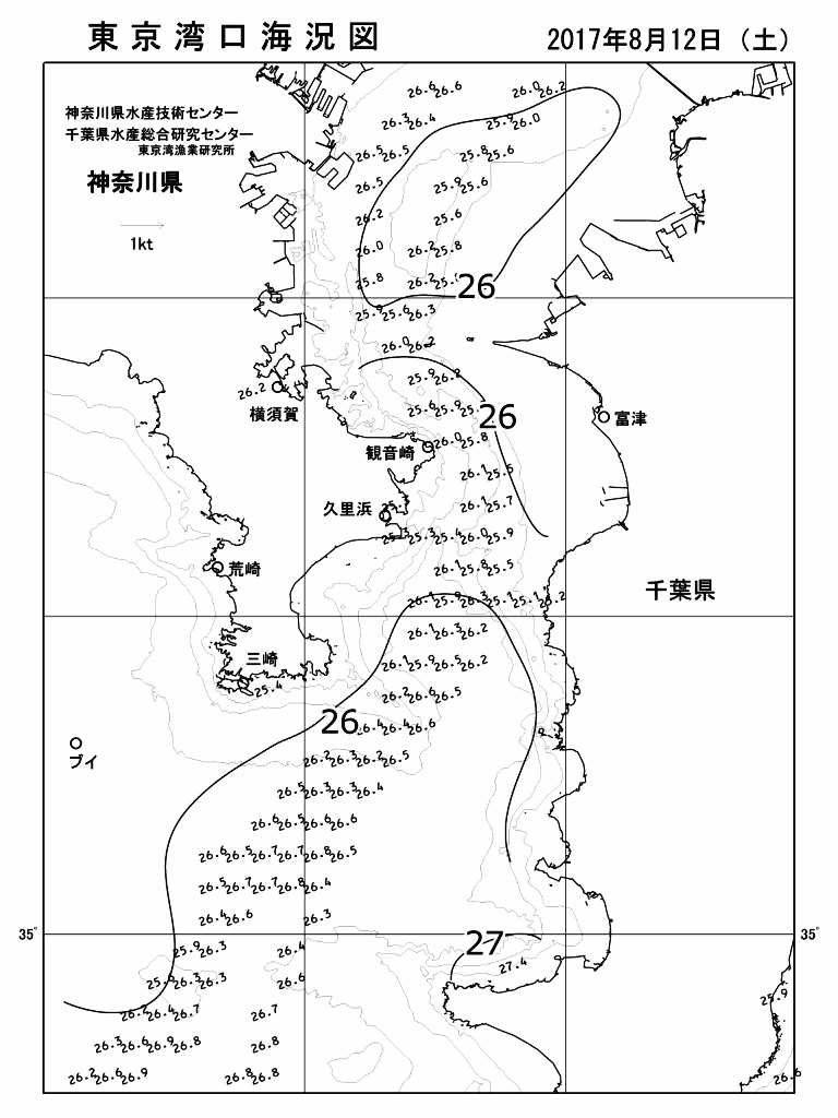 海況図, 東京湾口海況図 検索結果, (水温分布 等を図示)