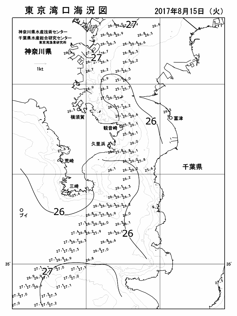 海況図, 東京湾口海況図 検索結果, (水温分布 等を図示)