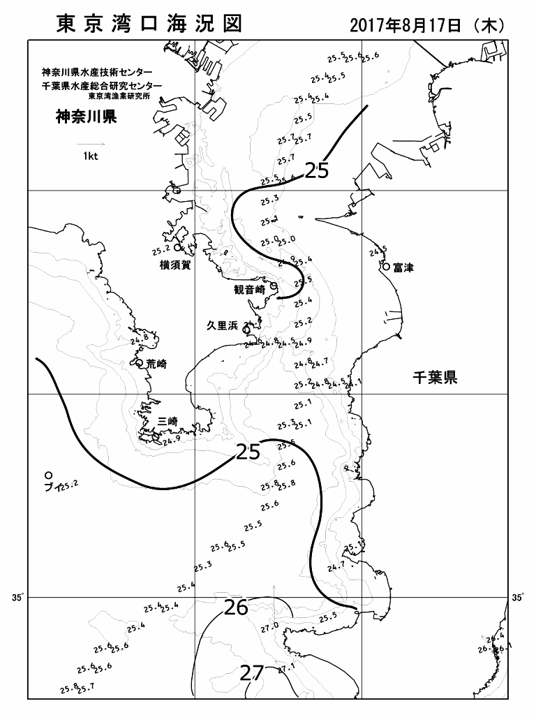 海況図, 東京湾口海況図 検索結果, (水温分布 等を図示)