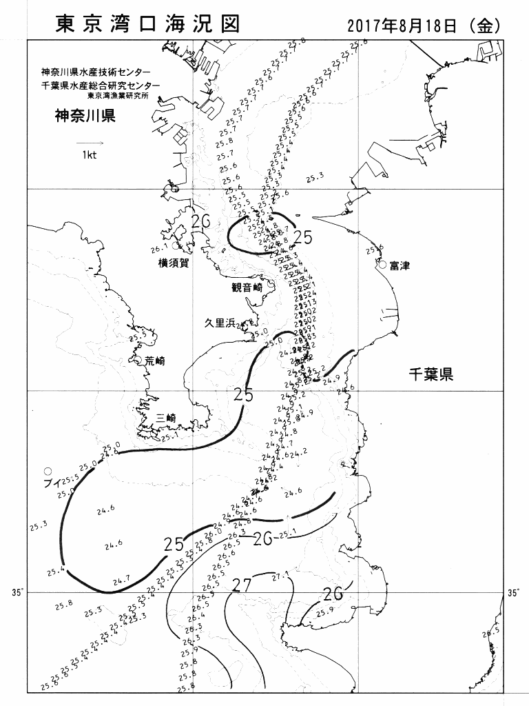 海況図, 東京湾口海況図 検索結果, (水温分布 等を図示)