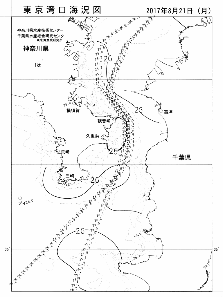 海況図, 東京湾口海況図 検索結果, (水温分布 等を図示)