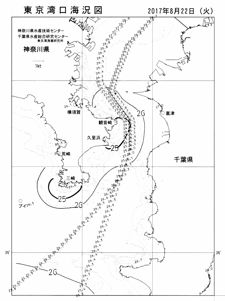 海況図, 東京湾口海況図 検索結果, (水温分布 等を図示)