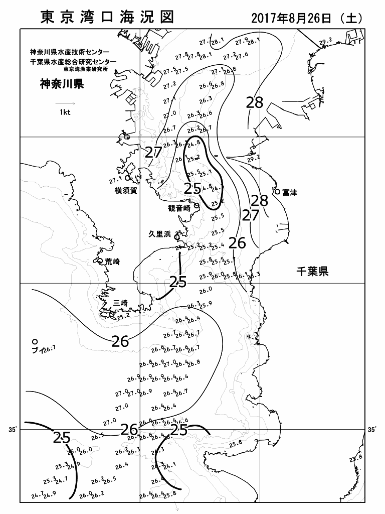海況図, 東京湾口海況図 検索結果, (水温分布 等を図示)