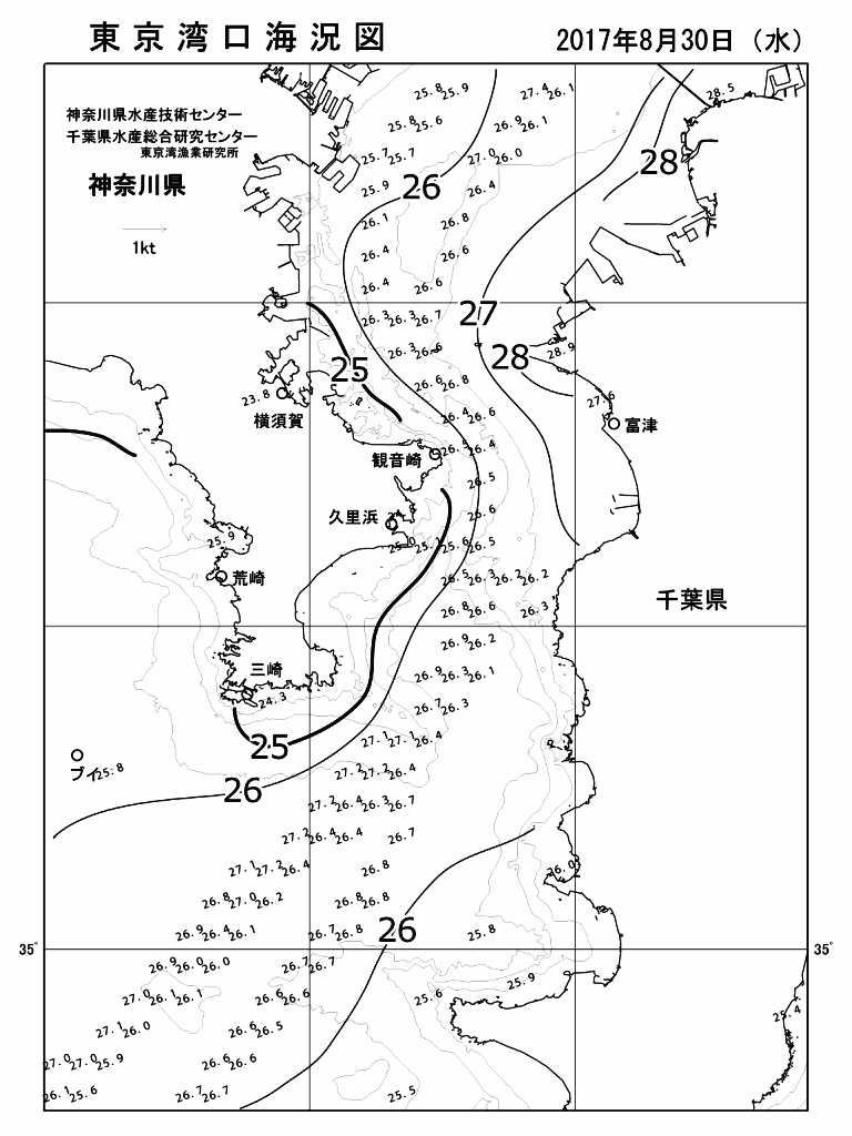 海況図, 東京湾口海況図 検索結果, (水温分布 等を図示)