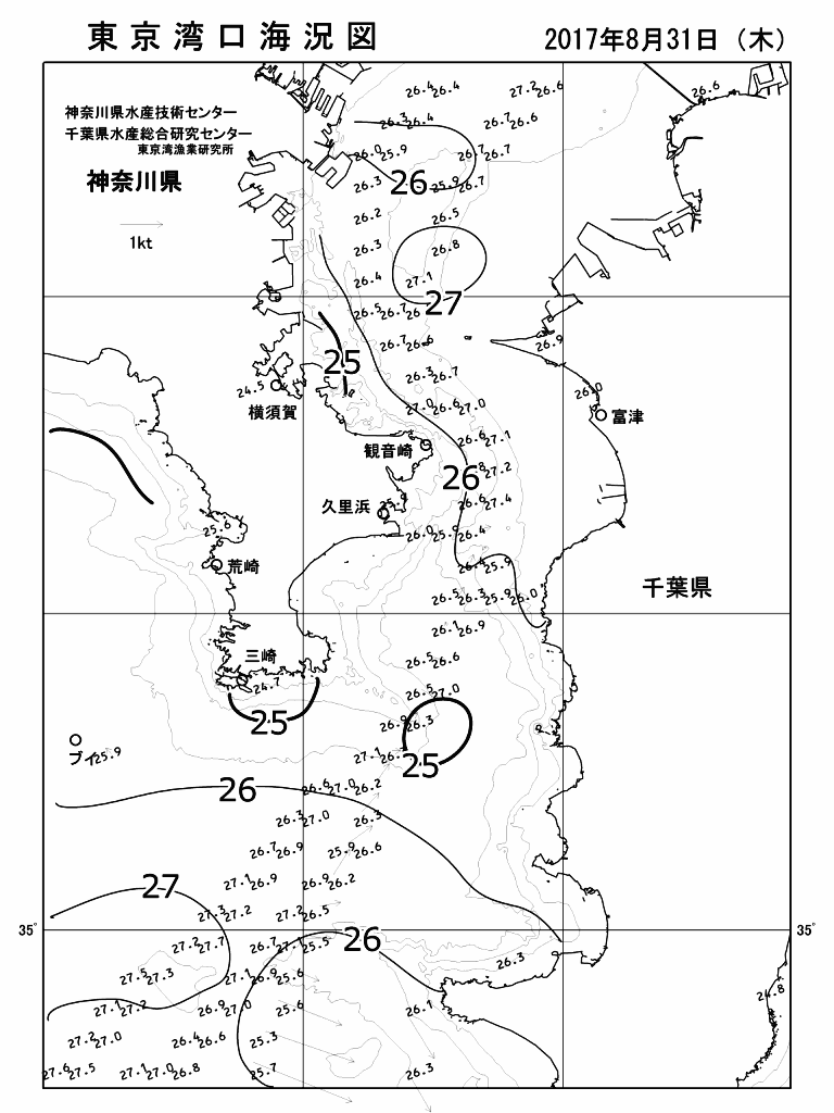 海況図, 東京湾口海況図 検索結果, (水温分布 等を図示)