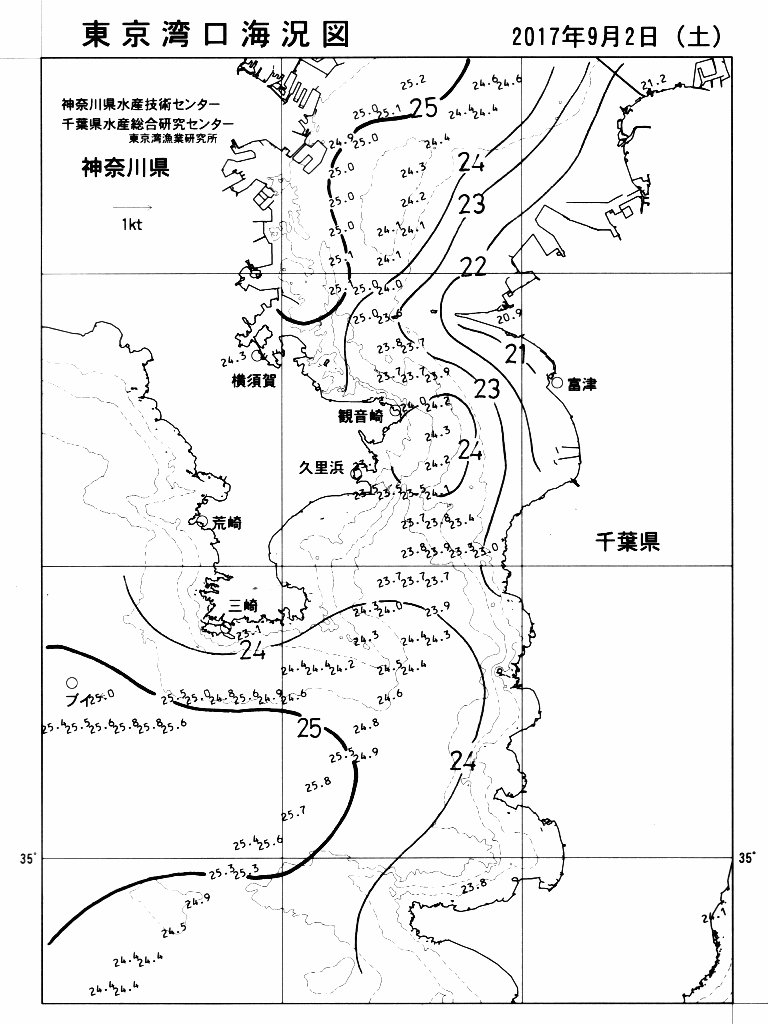 海況図, 東京湾口海況図 検索結果, (水温分布 等を図示)