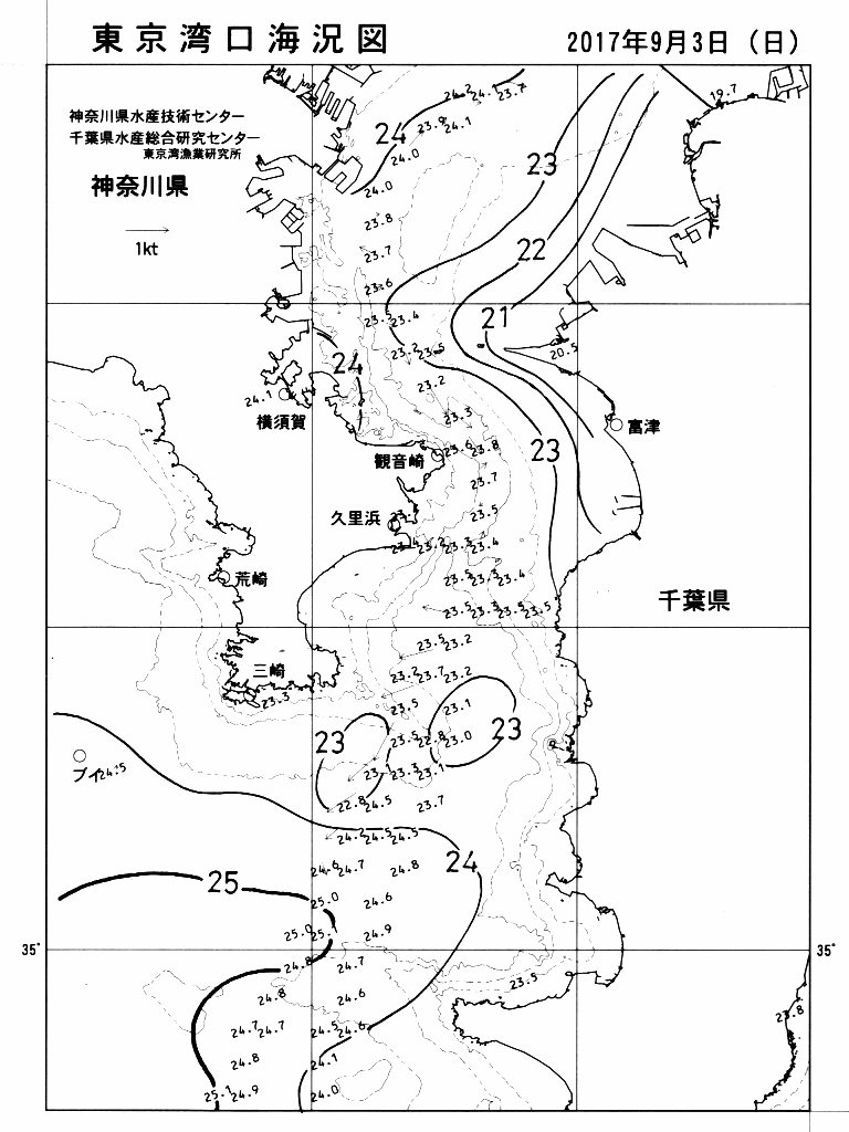 海況図, 東京湾口海況図 検索結果, (水温分布 等を図示)