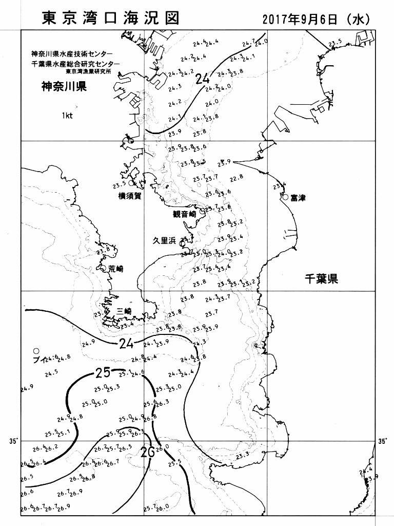 海況図, 東京湾口海況図 検索結果, (水温分布 等を図示)