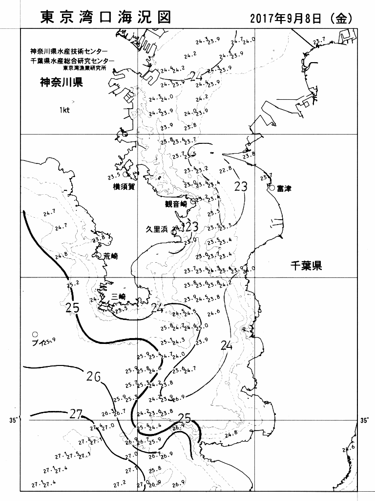 海況図, 東京湾口海況図 検索結果, (水温分布 等を図示)