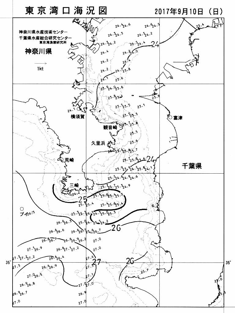 海況図, 東京湾口海況図 検索結果, (水温分布 等を図示)